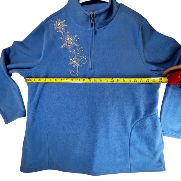 Quacker Factory XL Blue Fleece Pullover Rhinestone Snowflake Design Quarter Zip - Picture 9 of 12